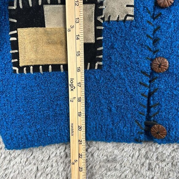 VTG Sandy Starkman Women’s Patchwork Jacket Blue Buttoned Leather Size M - Picture 4 of 9
